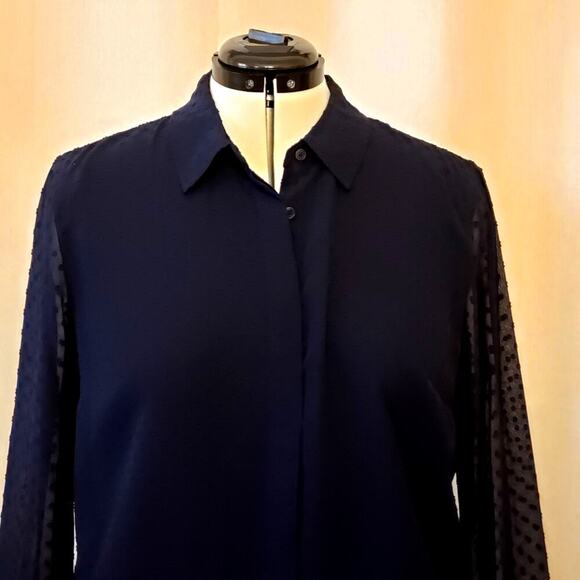 Talbots Blue Swiss Dot Blouse Sheer Long Sleeve Button Front | Size XL - Picture 3 of 11